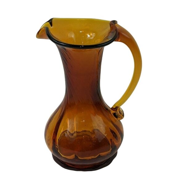 Unknown Other - MID CENTURY Amber Glass Hand Blown Cruet art glass C39
